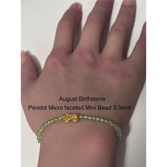 18K Gold Pixiu Piyao Bracelet Gemstone Mini Bead Peridot Microfaceted 4mm August - Picture 6 of 6